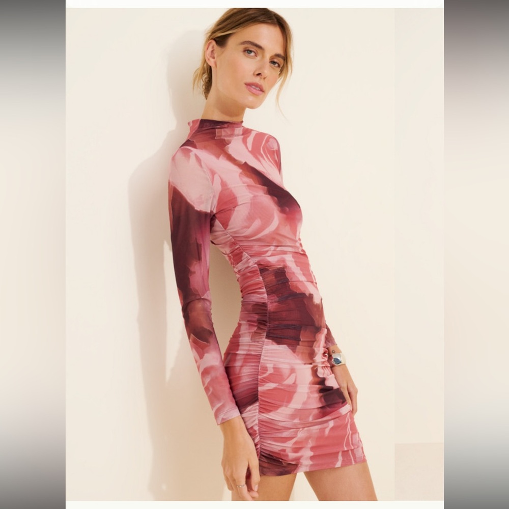 Anthropologie~The Maya Ruched Cowl-Neck Dress: Long-Sleeve Mesh Mini Edition XS - Picture 3 of 7